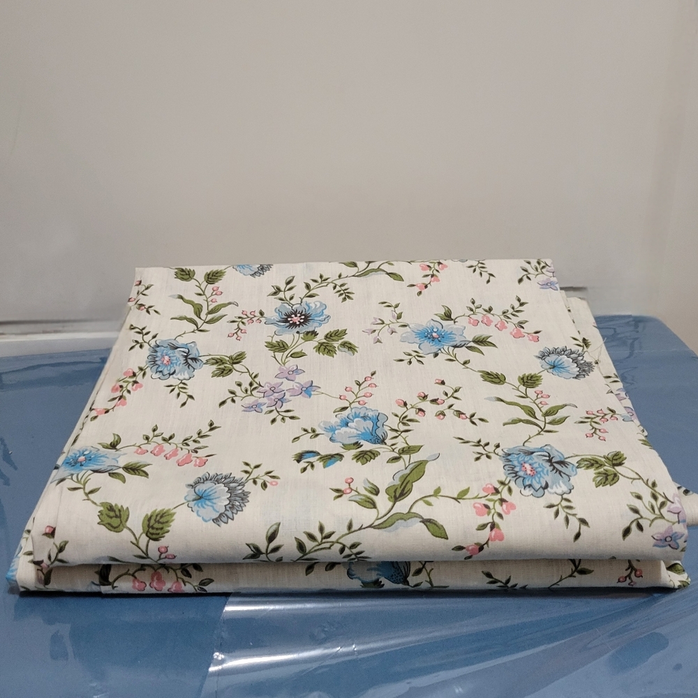 Vintage Blue, Pink, Lavender, Green & Cream Floral Cotton Curtains EUC